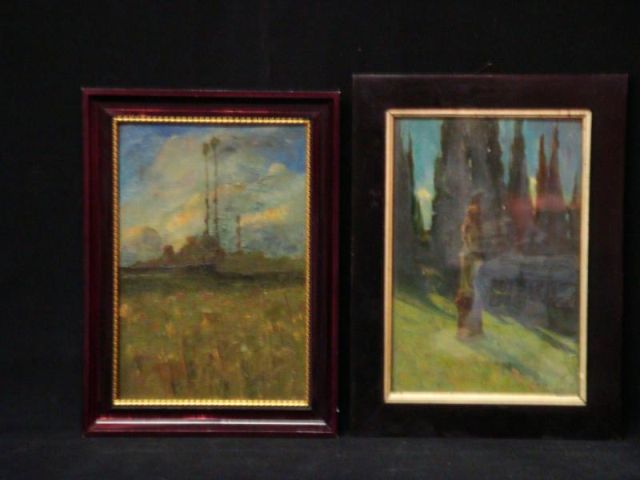 Appraisal: Buja Gittore Pair Oils on Panel of Trees Signed GS