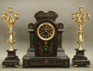 Appraisal: French Mantel clock and candelabra A late th century French