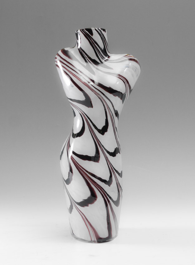 Appraisal: MURANO FEAMLE TORSO ART GLASS VASE White and amethyst swirl