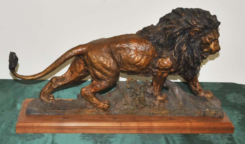 Appraisal: Lorenzo Ghiglieri Standing Lion bronze on wood base impressed with