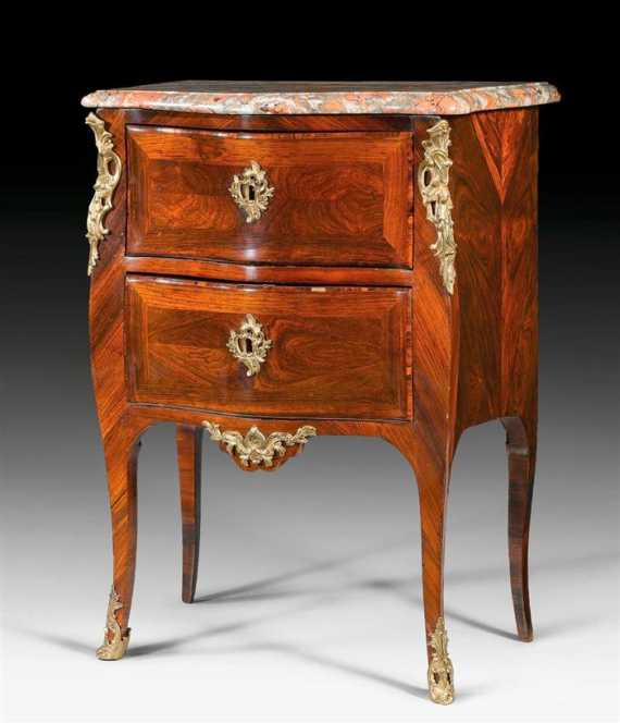 Appraisal: SMALL COMMODE Louis XV stamped J C ELLAUME Jean-Charles Ellaume