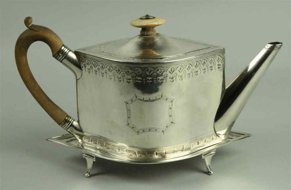 Appraisal: GEORGIAN SILVER TEAPOT AND ASSOCIATED STAND teapot circa maker's marks