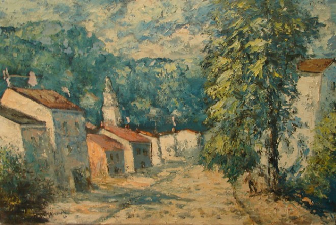 Appraisal: Cesare Ricciardi Village landscape oil on canvas x SLL C