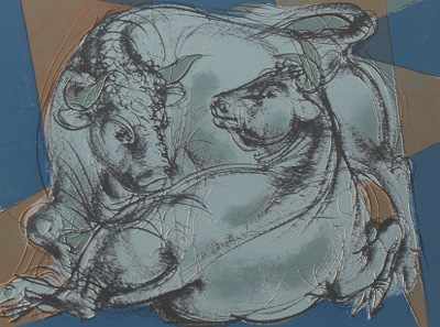 Appraisal: Hans Erni Swiss b Untitled Bull and Cow Lithograph in