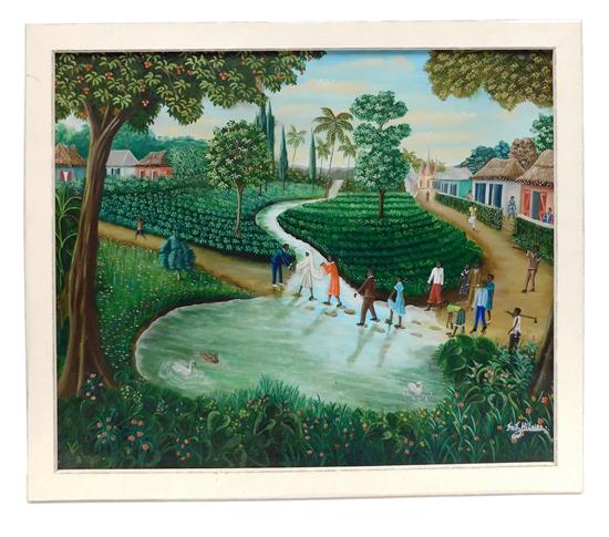 Appraisal: Fritz HiLaire Haitian th C acrylic on canvas depicting wedding