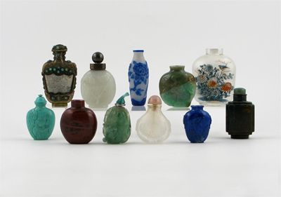 Appraisal: Eleven various snuff bottles in glass jade turquoise and lapis