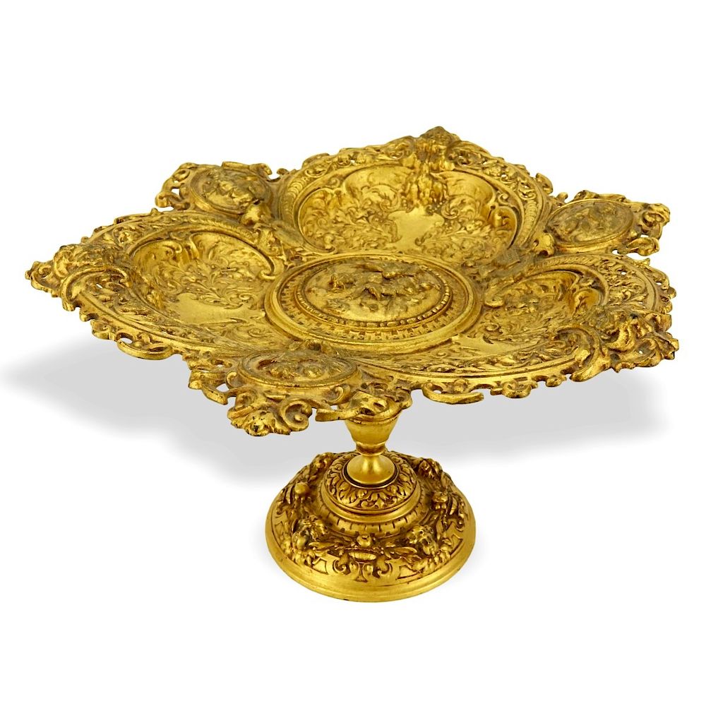 Appraisal: Antique Neoclassical Gilt Bronze Tazza Antique Neoclassical Gilt Bronze Tazza