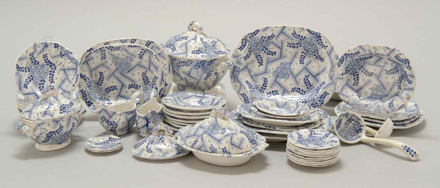 Appraisal: RARE CHILD'S MEDIUM BLUE IRONSTONE DINNER SETEnglish Mid- th CenturyWith