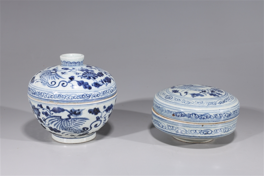 Appraisal: Two Chinese blue and white covered porcelains including circular box