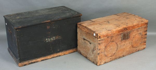 Appraisal: Early th Century black-painted sea chest with dovetails along with