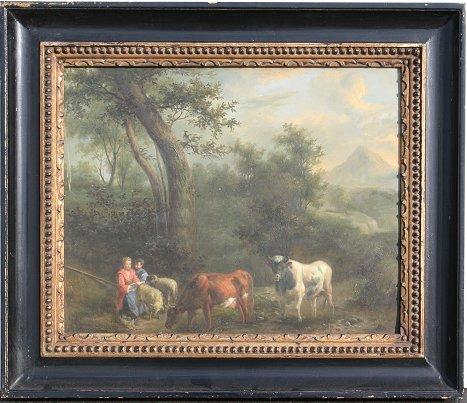 Appraisal: FIGURES AND COWS IN A LANDSCAPE AFTER BERCHEM OIL Cradled