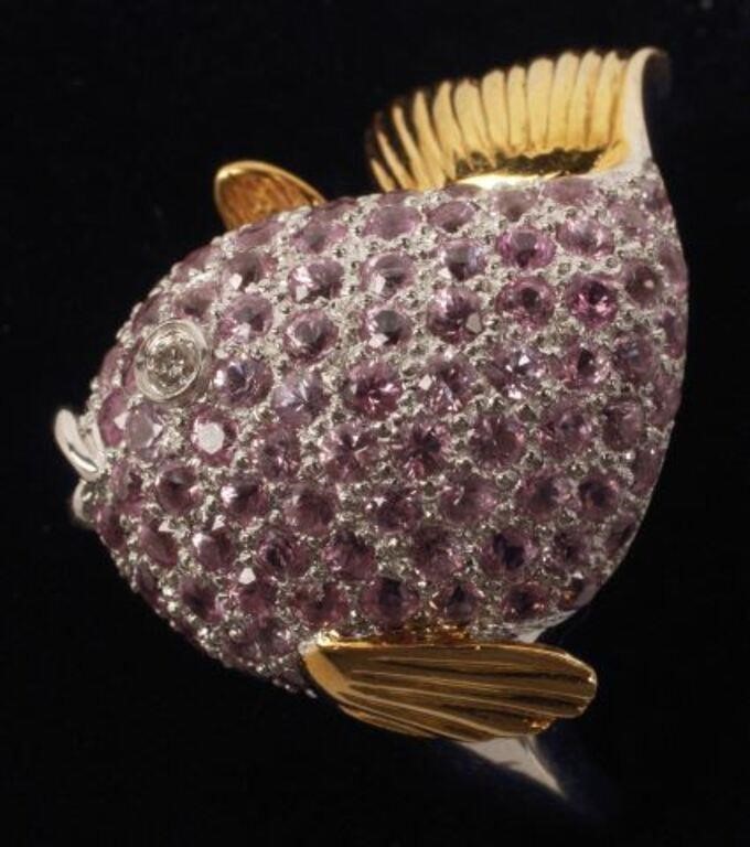 Appraisal: ESTATE KT WG PINK GEMSTONE FISH FORM RINGEstate kt yellow