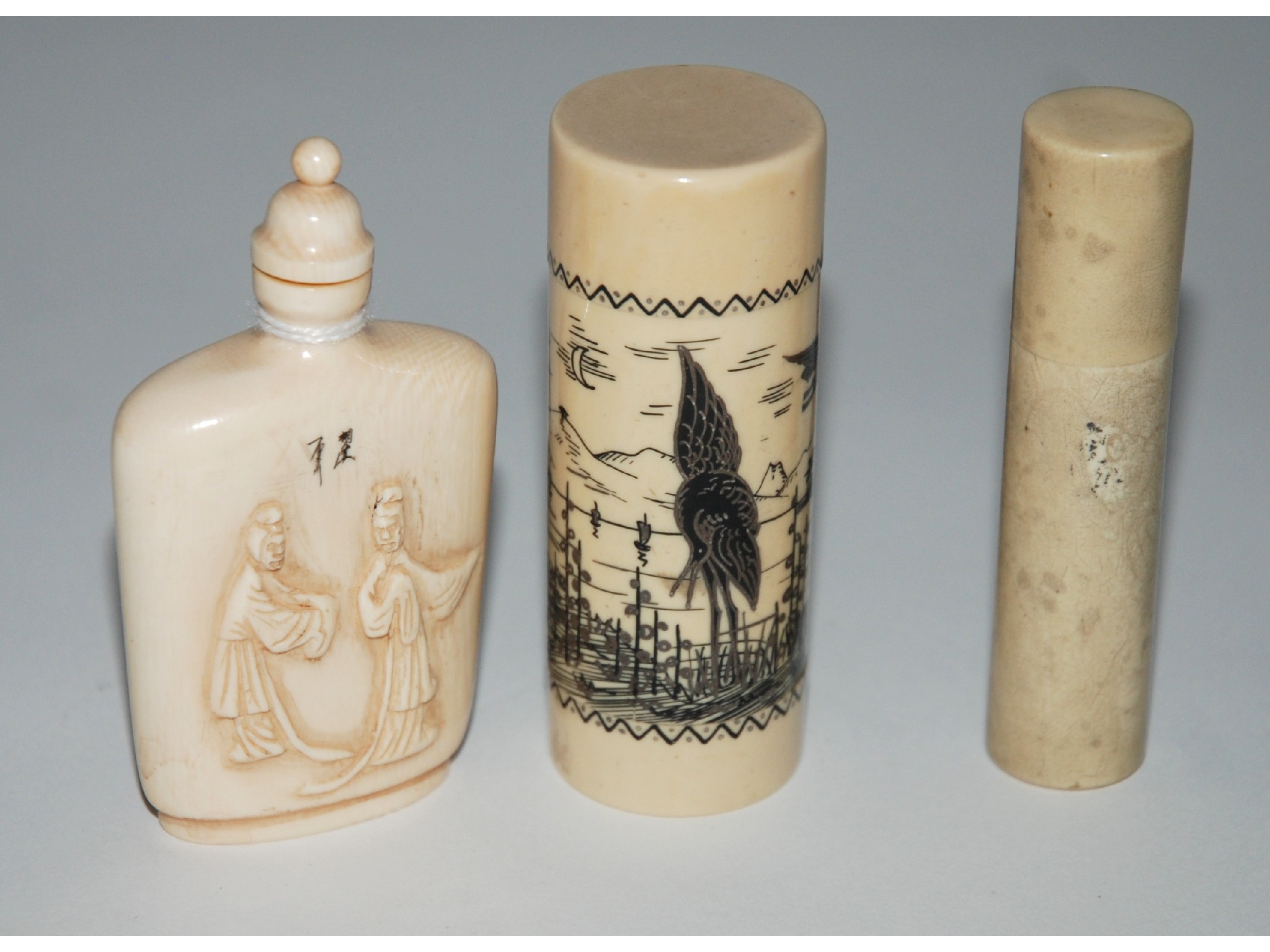 Appraisal: Ivory snuff bottle and two celluloid boxes