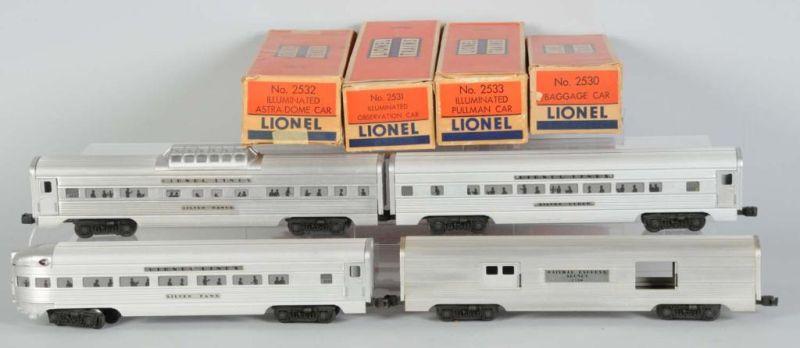 Appraisal: Lot of Lionel O-Gauge Passenger Cars OB Description Post-war Aluminum