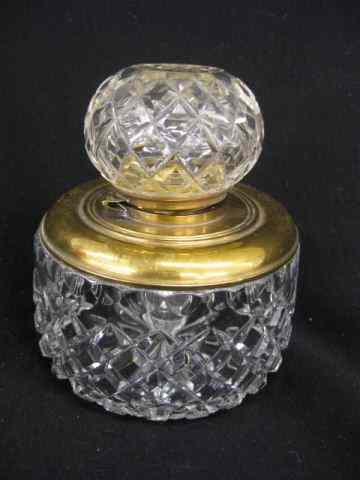 Appraisal: Cut Crystal Inkwell brass trim diamond pattern '' tall excellent