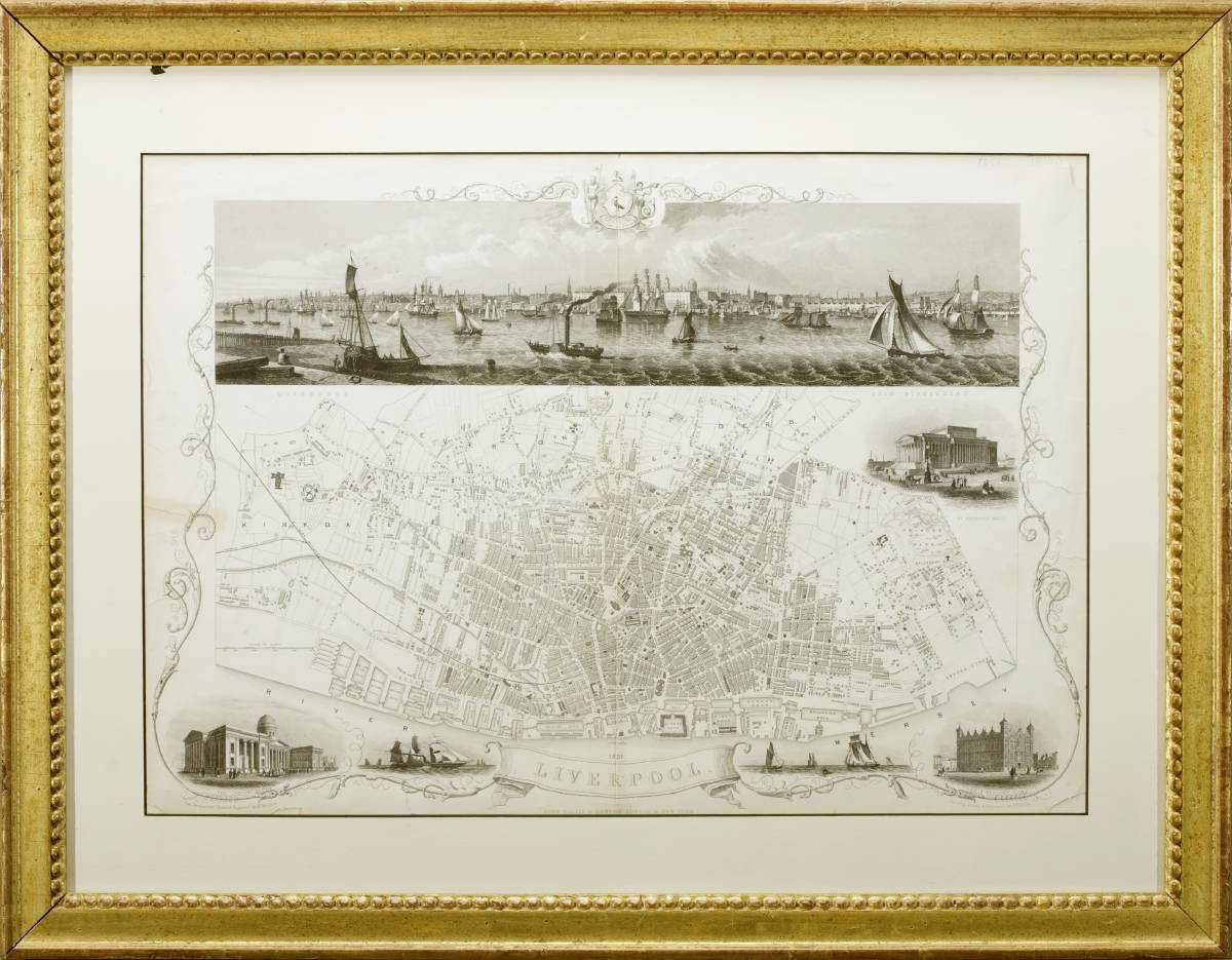 Appraisal: ENGRAVED MAP OF LIVERPOOL ENGLAND With engraved panoramic view of