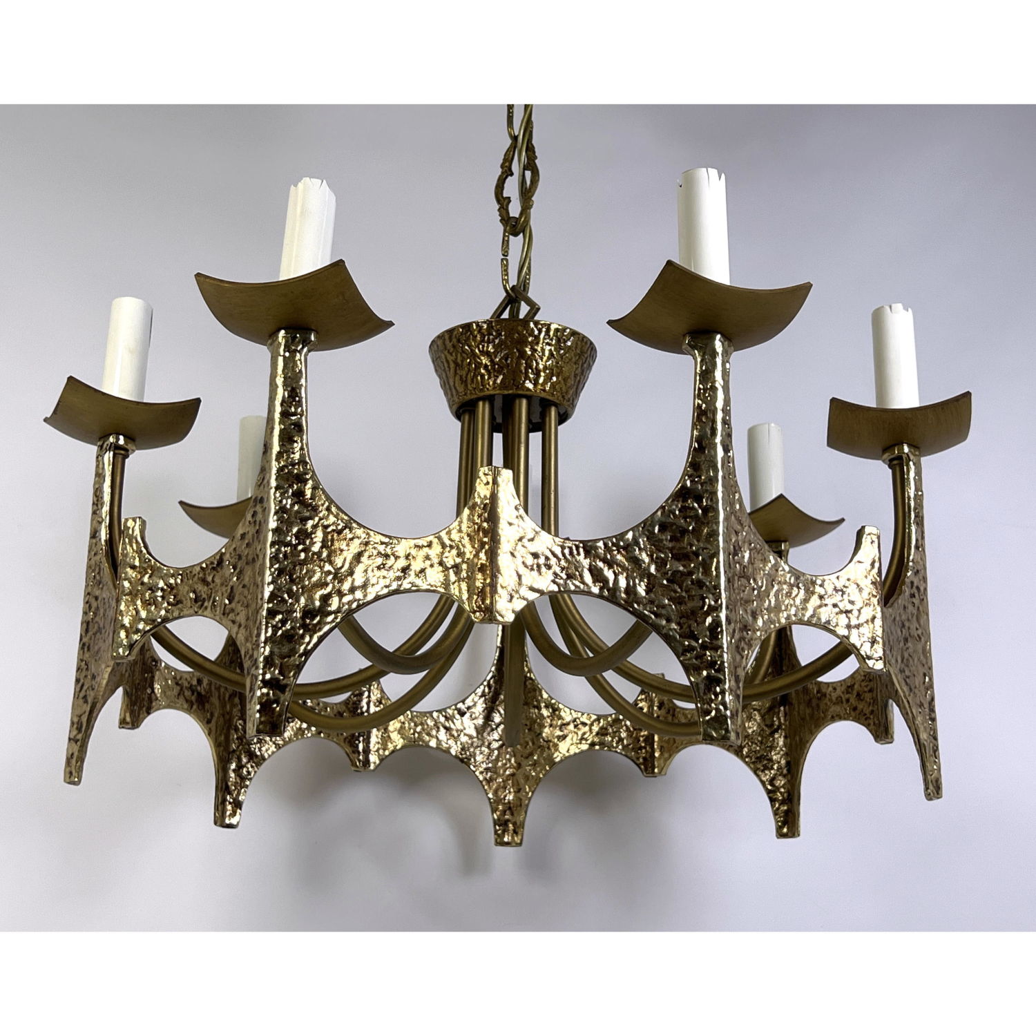 Appraisal: Moe Bridges Chandelier Brutalist arms with six candle lights Dimensions