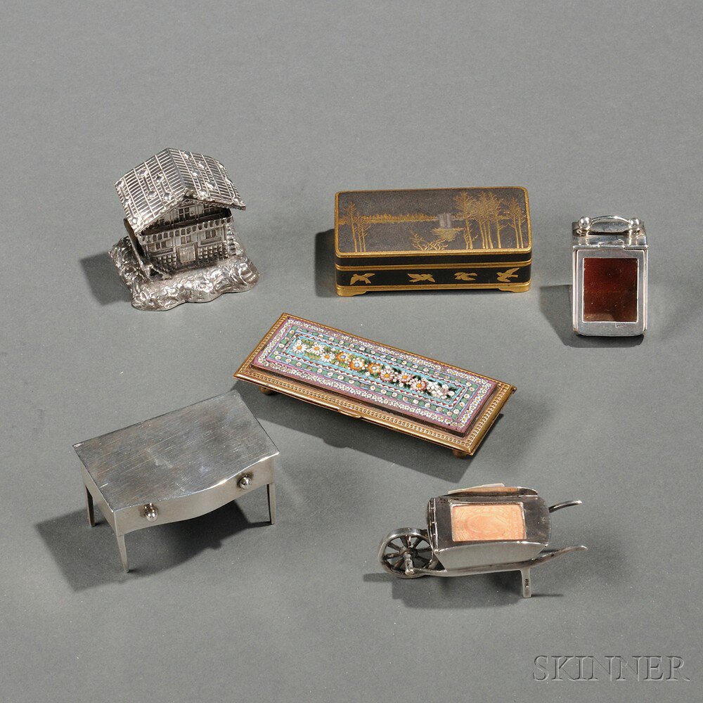 Appraisal: Six Stamp Boxes early th century three English sterling silver