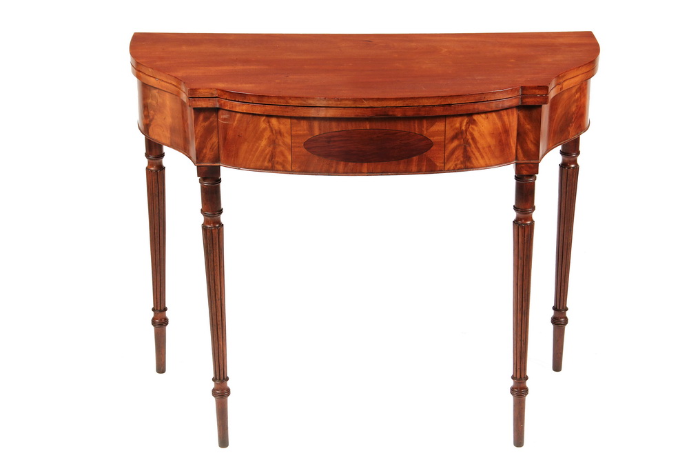 Appraisal: SHERATON CARD TABLE - Fine Mahogany Bow Front serpentine ends