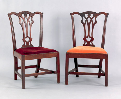 Appraisal: Pair of Philadelphia Chippendale walnut dining chairs ca each with