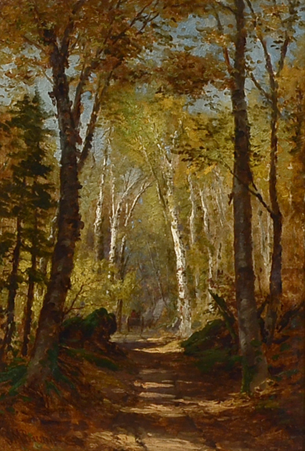 Appraisal: BARSTOW Susie American - Autumnal Country Path with Carriage Oil