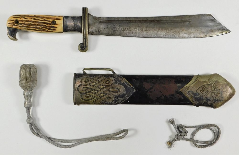 Appraisal: German RAD Dagger and Scabbard Germany C - Stag grip