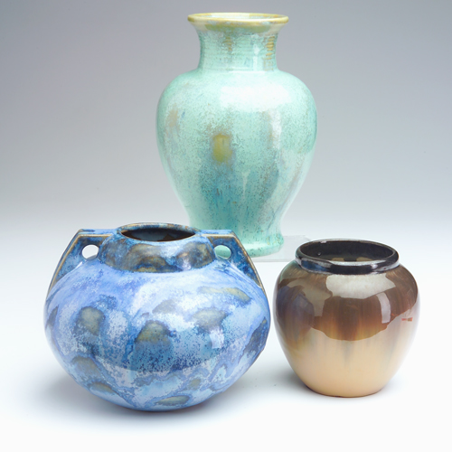 Appraisal: FULPER Three vases baluster shaped in frothy turquoise glaze spherical