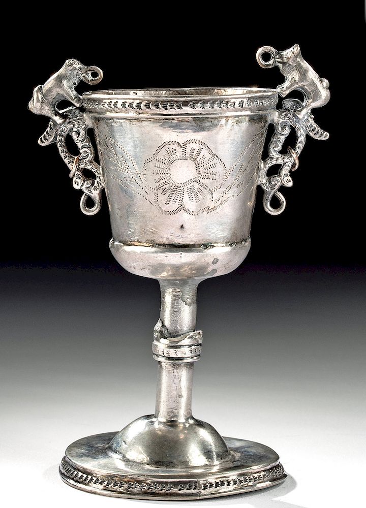 Appraisal: Gorgeous th C Spanish Colonial Silver Goblet South America Peru