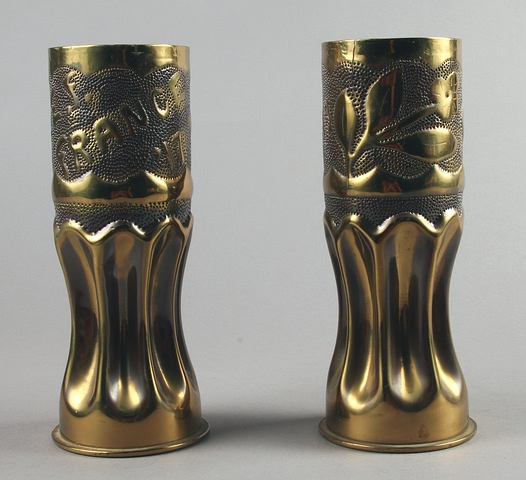 Appraisal: WWI Trench Art Vases made from German mm shells marked