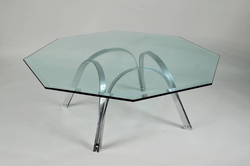 Appraisal: Mid-Century Modern Chrome Glass Coffee Table Mid century modern glass