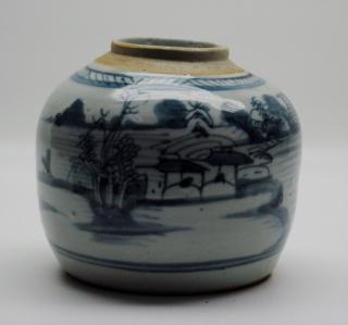 Appraisal: Antique Chinese Blue White Ginger Jar Decorated in the Cantonese