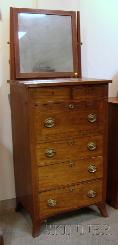 Appraisal: Federal-style Inlaid Mahogany and Mahogany Veneer Tall Chest with Mirror