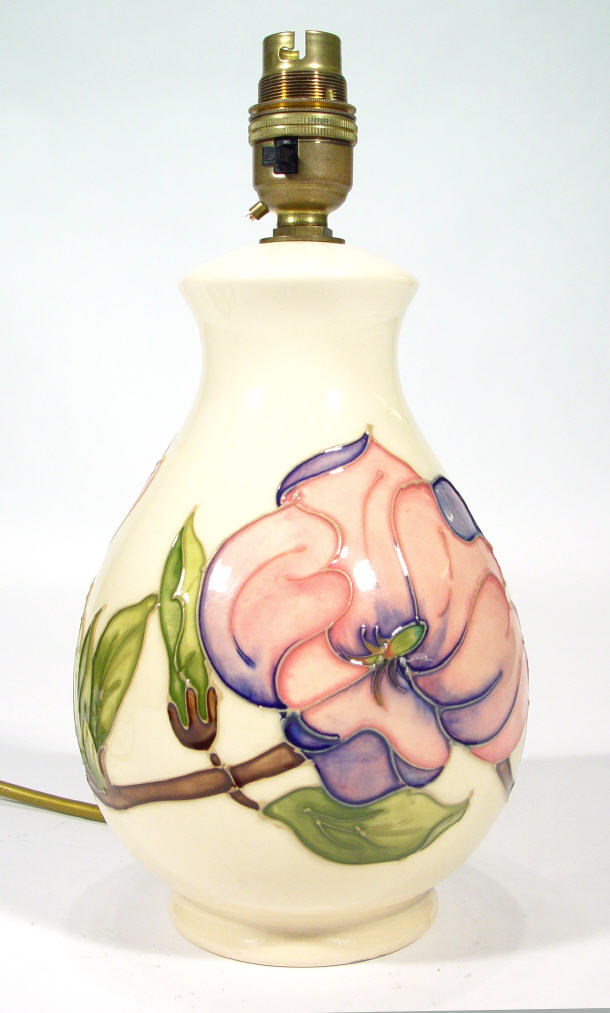 Appraisal: Moorcroft pottery lamp base hand painted and tubelined with hibiscus