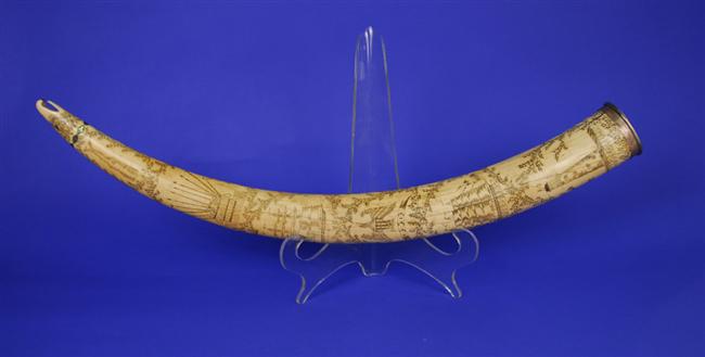 Appraisal: CARVED IVORY TUSK th century bearing whaling ship and eagle