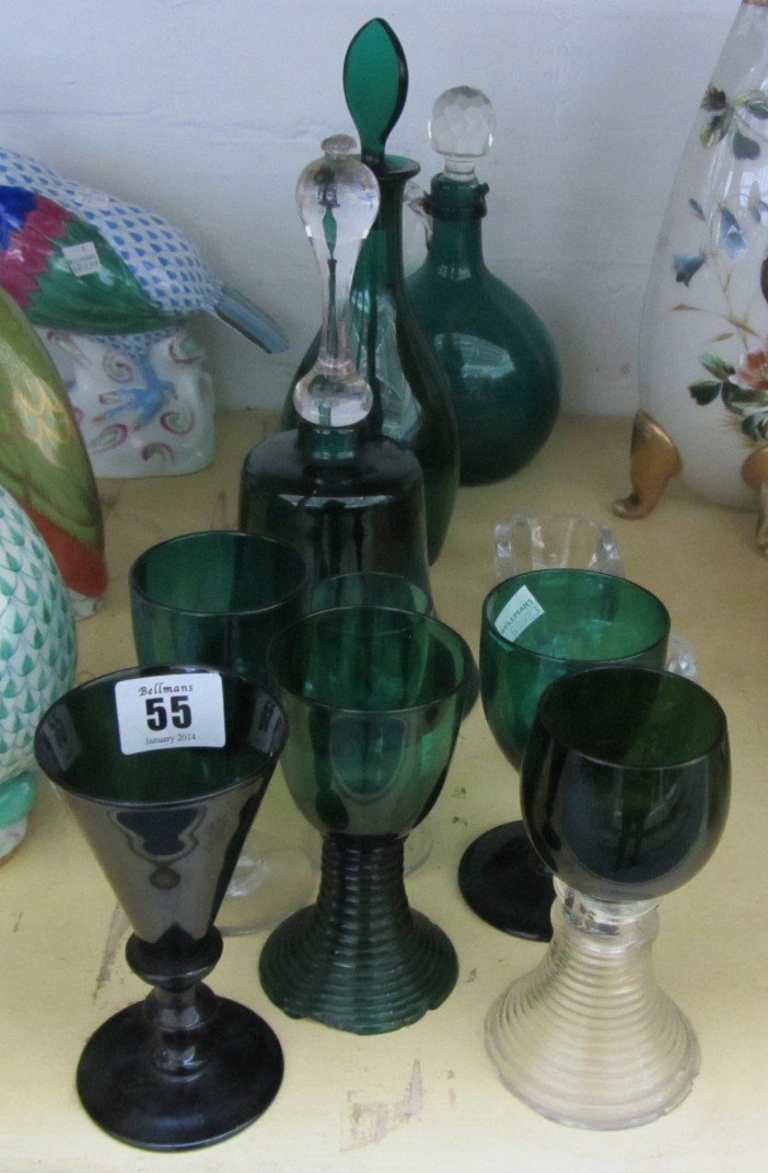 Appraisal: A group of green glass th and th century comprising