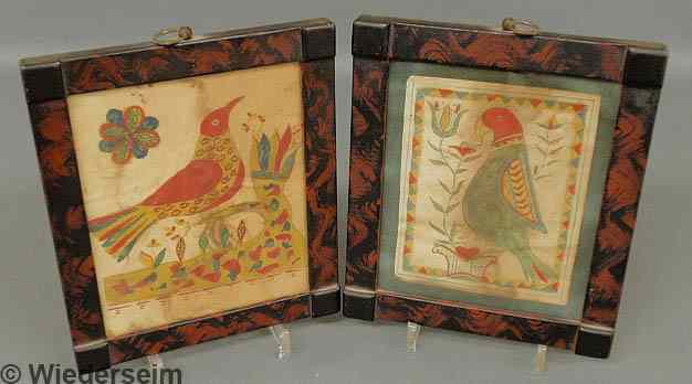 Appraisal: Ellinger David Y American Pennsylvania - watercolor fraktur with birds