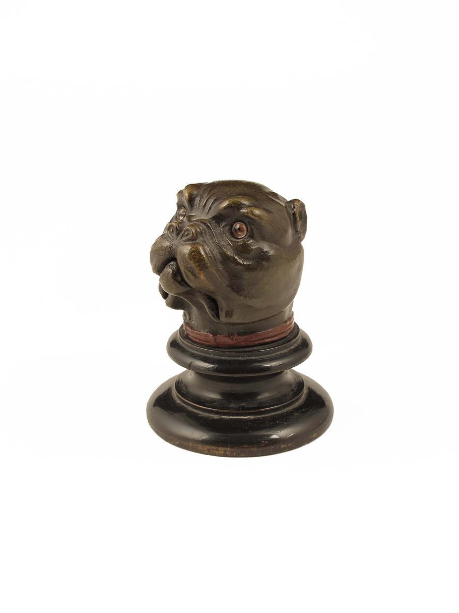 Appraisal: A th century bronze pug head inkwell