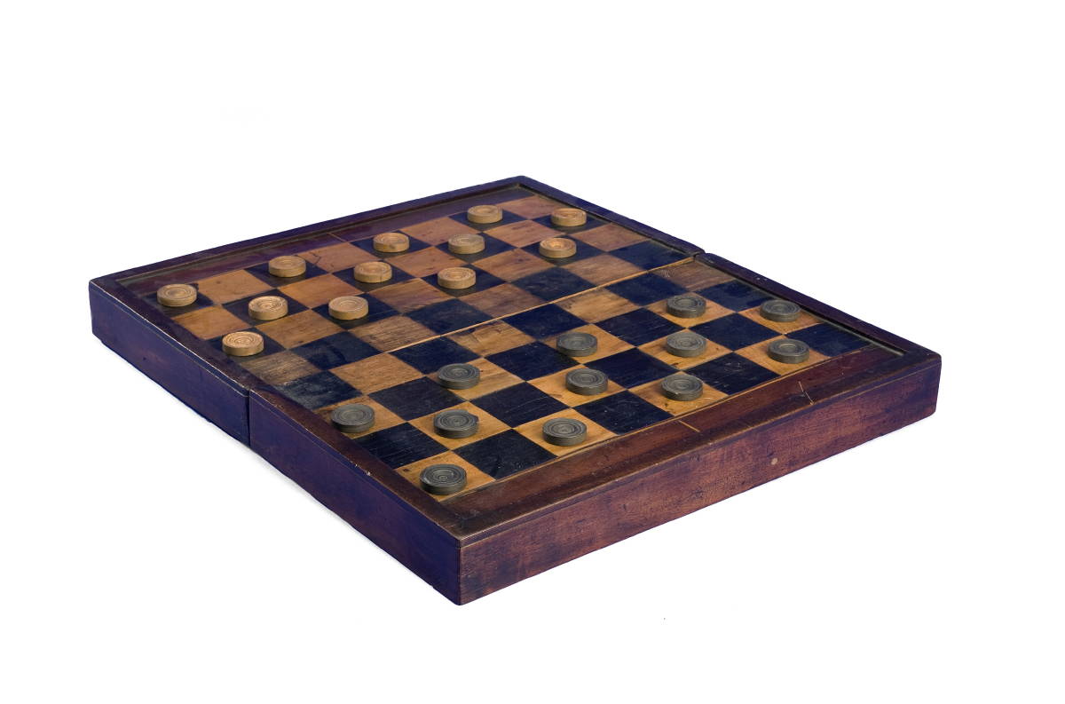 Appraisal: SAILOR-MADE INLAID EXOTIC WOOD FOLDING GAMEBOARD The hinged board with