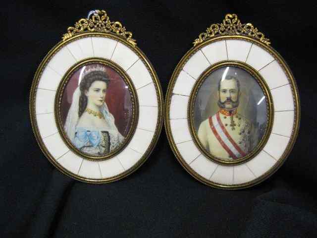 Appraisal: Pair of Miniature Paintings on Ivoryof King Queen oval image