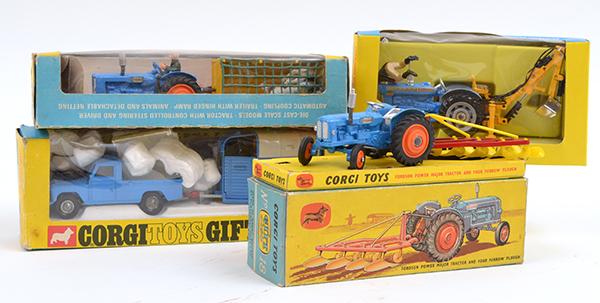 Appraisal: FOUR CORGI FARMING MODELS INCLUDING FORD SUPER MAJOR TRACTOR CORGI