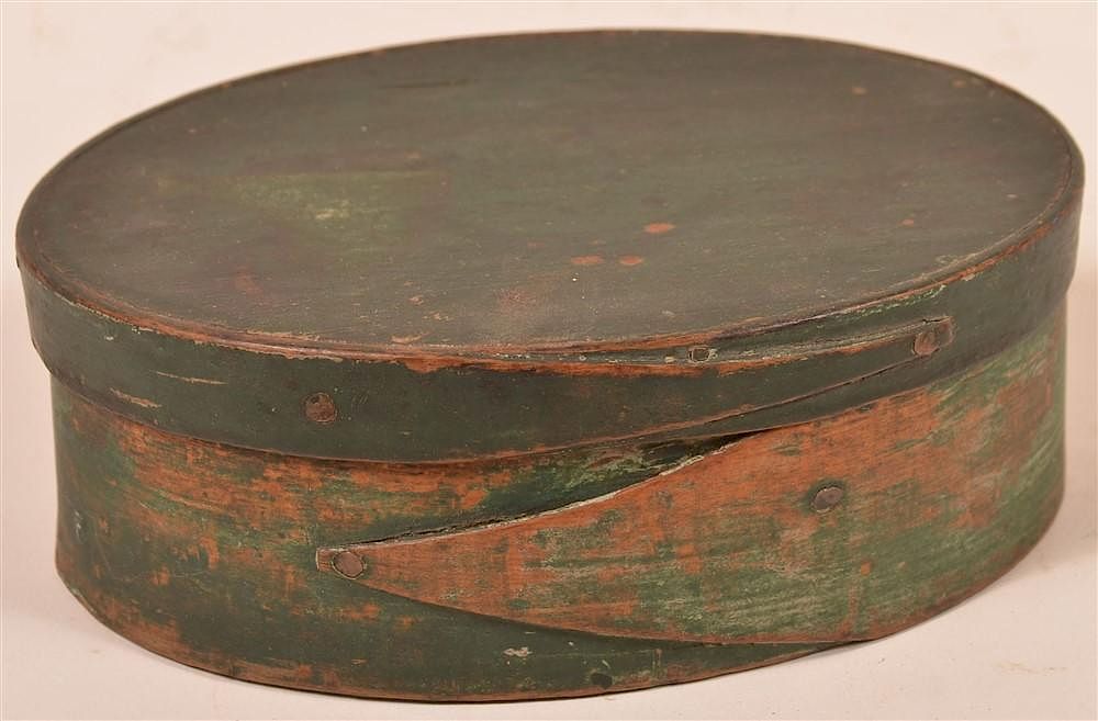 Appraisal: Green Paint Oval Bentwood Pantry Box th Century Green Paint