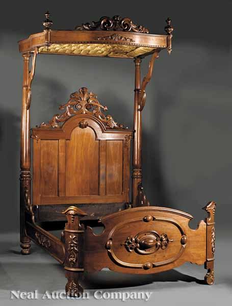 Appraisal: An American Rococo Carved Walnut Half-Tester Bed mid- th c