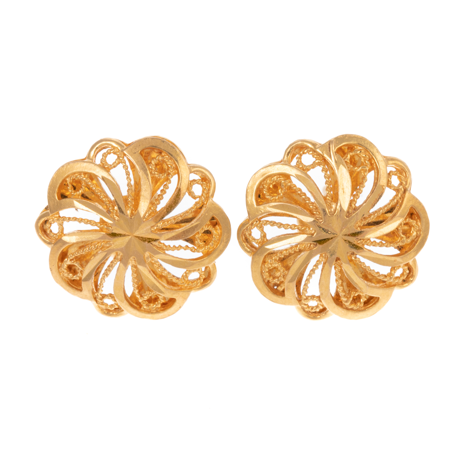 Appraisal: A PAIR OF OPENWORK SWIRL EARRINGS IN K K yellow