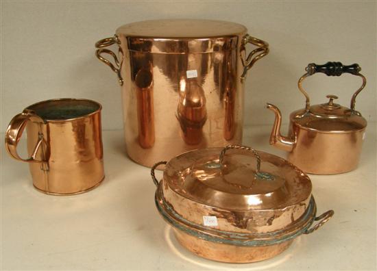 Appraisal: th century brass and copper pan with lid high shallow