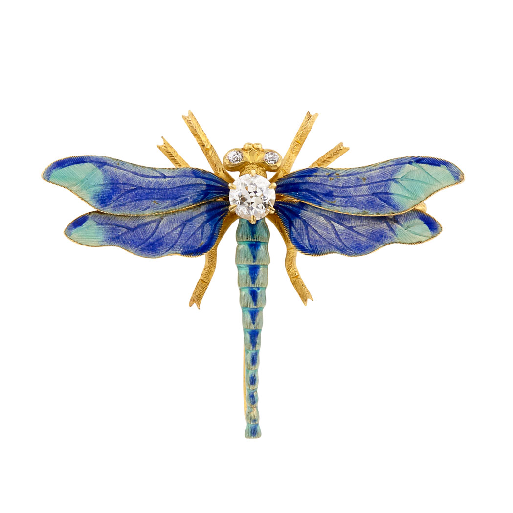 Appraisal: Antique Gold Enamel and Diamond Dragonfly Brooch J E Caldwell