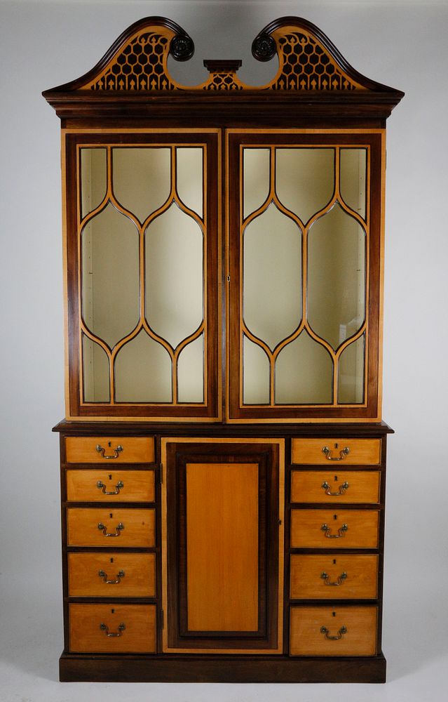 Appraisal: The Federalist Mahogany and Maple Breakfront Cabinet The Federalist Mahogany