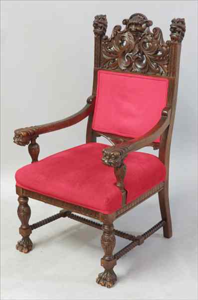 Appraisal: TWO CONTINENTAL CARVED OAK THRONE CHAIRS Larger '' x ''