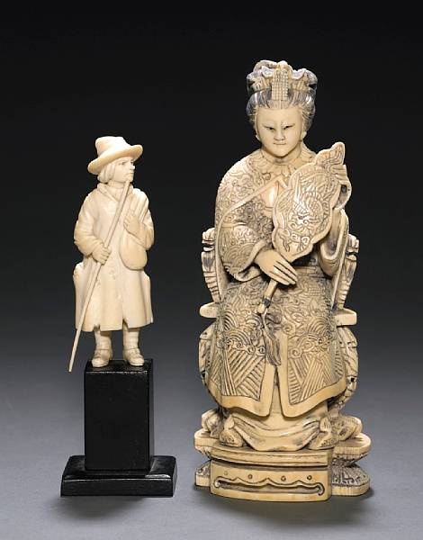 Appraisal: A carved ivory seated empress th Century Dressed in phoenix-decorated