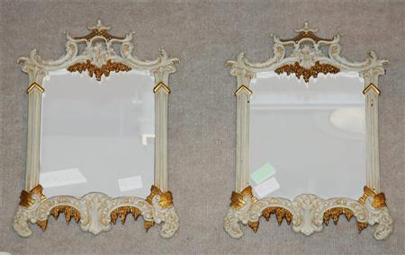 Appraisal: Pair of Parcel Gilt and White Painted Mirrors Estimate -