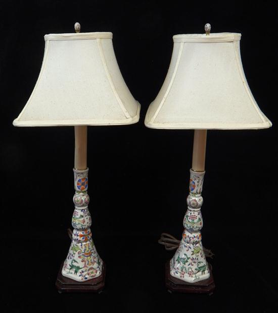 Appraisal: Pair th C Famille Rose style Western manufactured converted lamps